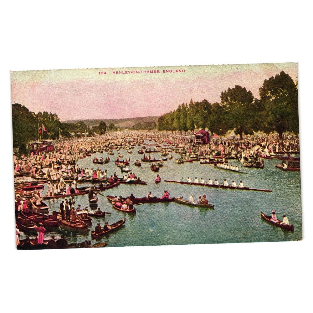 Vintage Henley Thames England Postcard Regatta Crowd Rowboats Unused Collectible